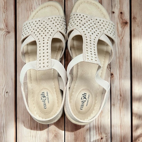 NEW EAST 5TH Size 8.5 Nude Beige Color Embellished  Sling back Heel Sandal Shoes - Picture 5 of 8